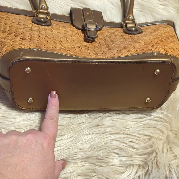 Etienne Aigner 100%  Rattan with Bronze Trim Tote Bag 15” x 9” - Picture 6 of 12